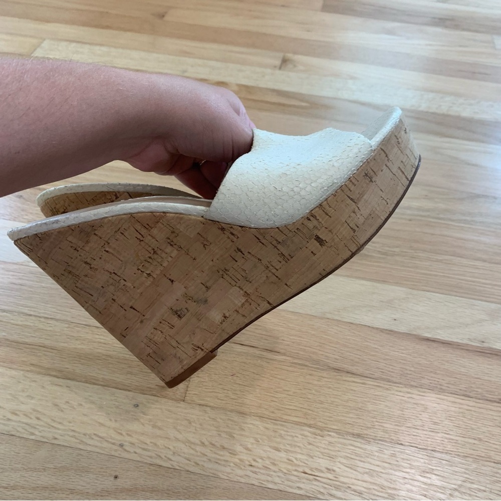 Veronica Beard White Python High Cork Wedges Size… - image 8